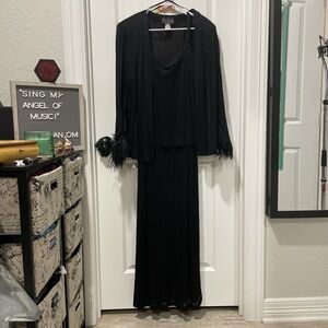 18W Black maxi dress with feathered shrug